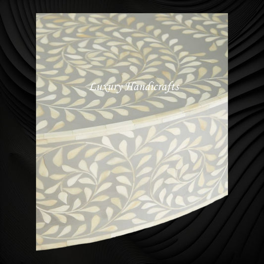 Scroll Vine Bone Inlay Coffee Table Grey