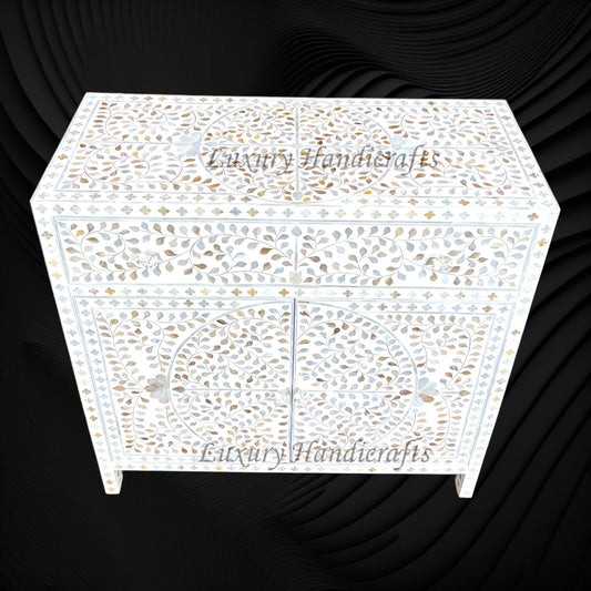 Scroll Vine MOP Inlay Cabinet White