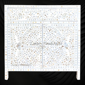 Scroll Vine MOP Inlay Cabinet White