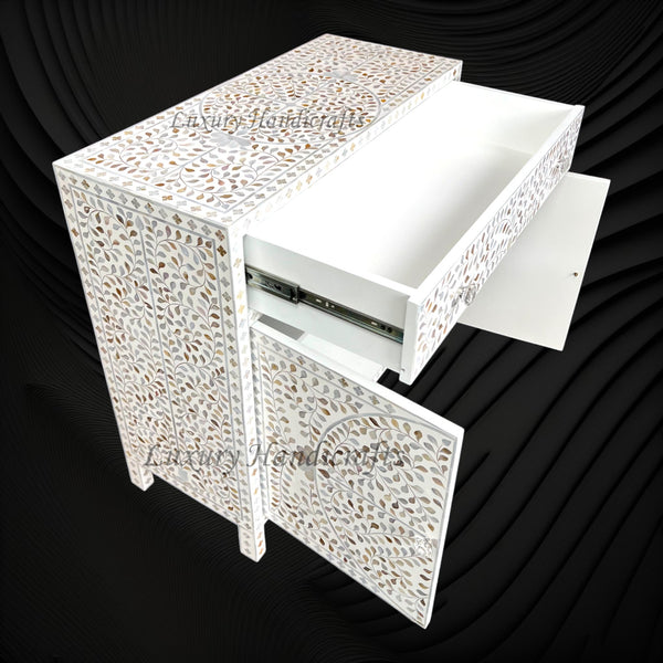 Scroll Vine MOP Inlay Cabinet White