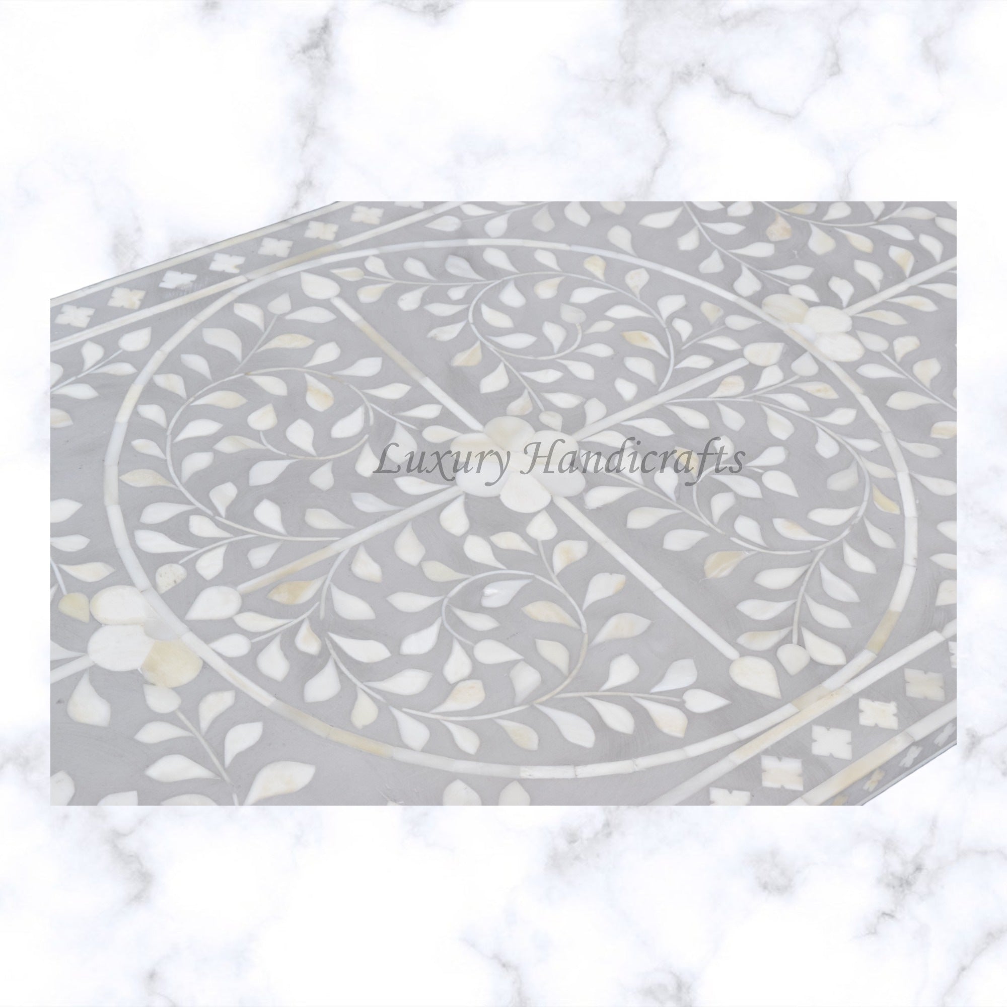 Scroll Vine Bone Inlay Chest of 3 Drawers Grey