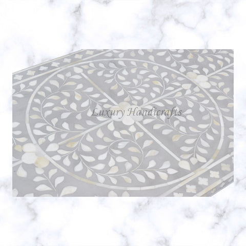 Scroll Vine Bone Inlay Chest of 3 Drawers Grey