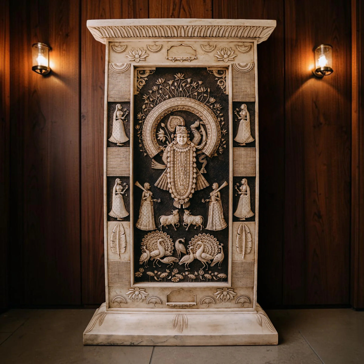 Shrinathji Marble Carved Wall Panel