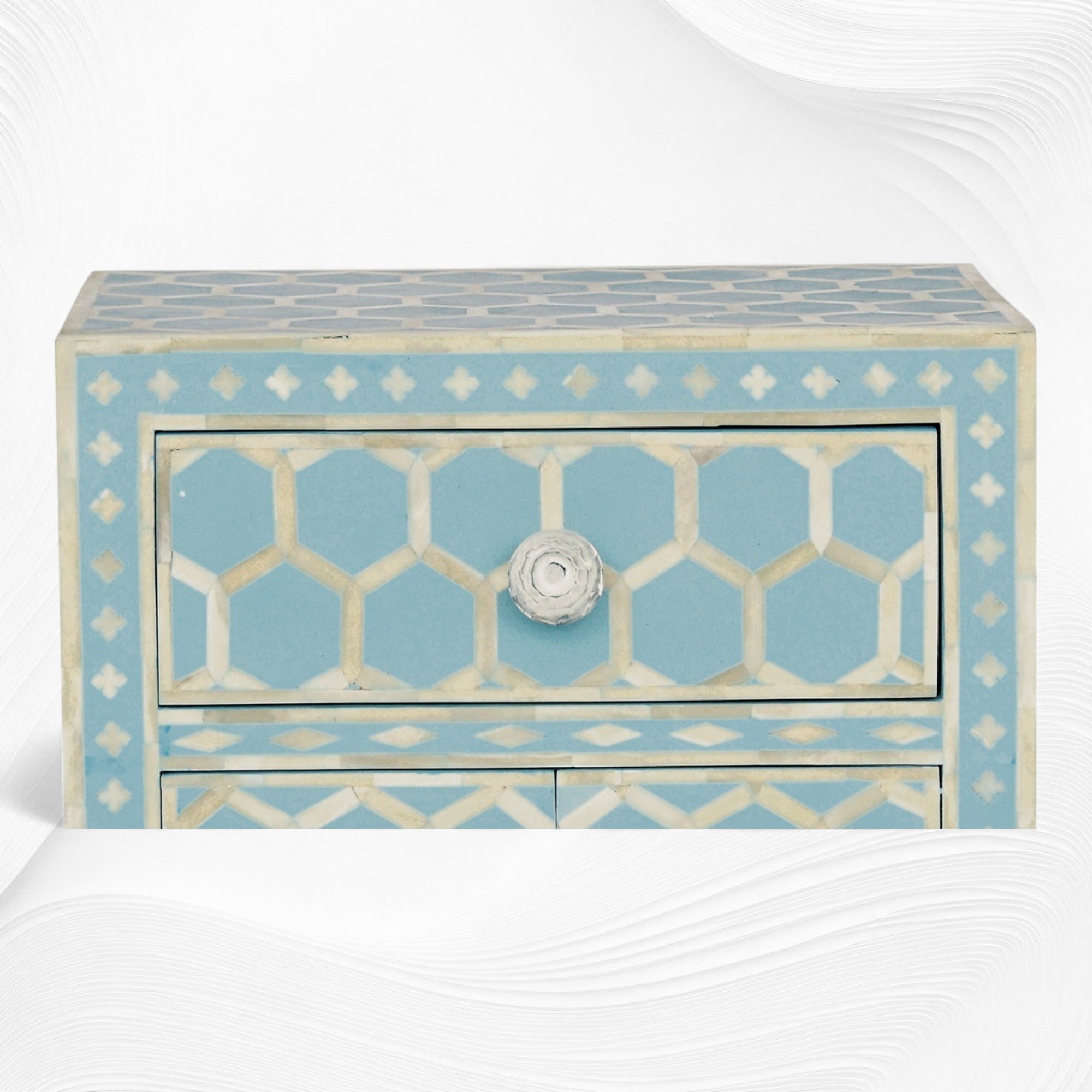 Blue Inlay Night Stand Sky Blue Bone Inlay Nightstand Honeycomb – Luxury Handicrafts