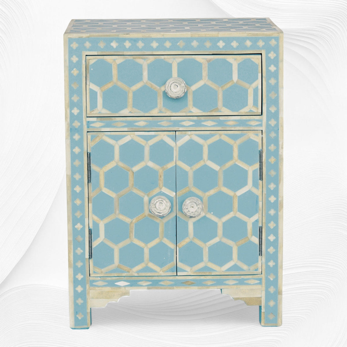 Blue Inlay Night Stand Sky Blue Bone Inlay Nightstand Honeycomb – Luxury Handicrafts