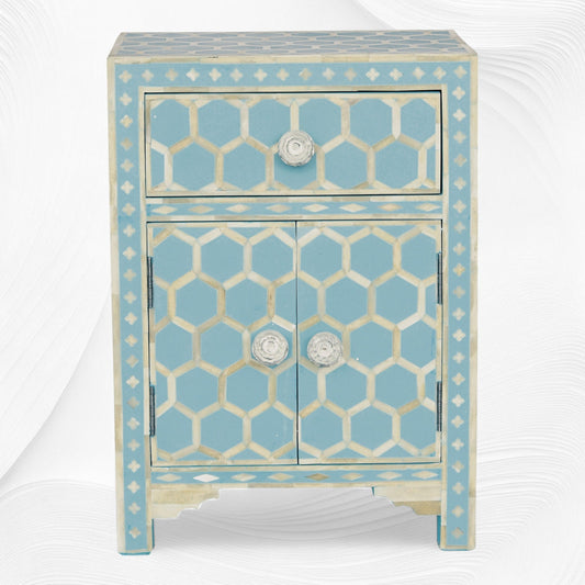 Sky Blue Bone Inlay Nightstand Honeycomb