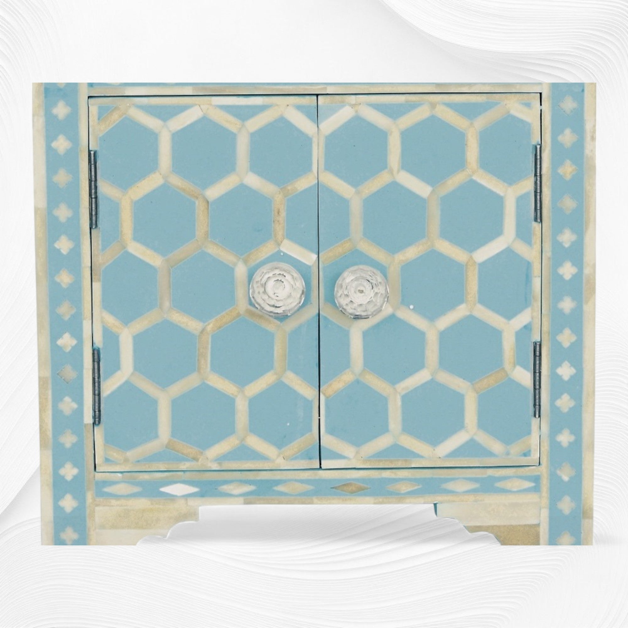 Indian Inlay Blue Sky Blue Bone Inlay Nightstand Honeycomb – Luxury Handicrafts