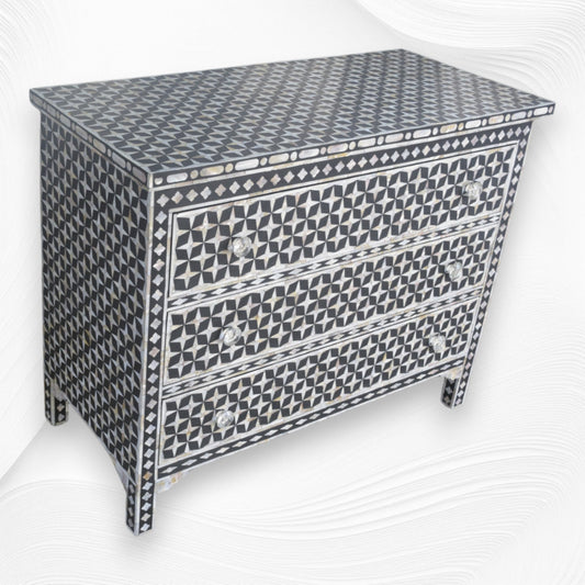 Star Mother of Pearl Inlay Chest Of 3 Drawers Black