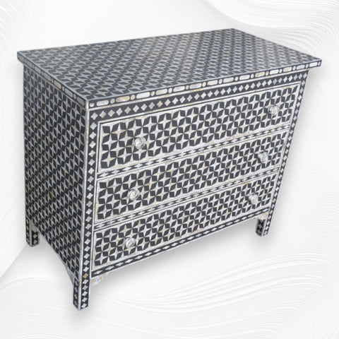 Star Mother of Pearl Inlay Chest Of 3 Drawers Black