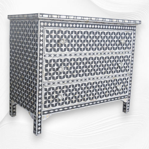 Star Mother of Pearl Inlay Chest Of 3 Drawers Black