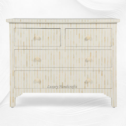 Stripe Bone Inlay Chest of 4 Drawers White