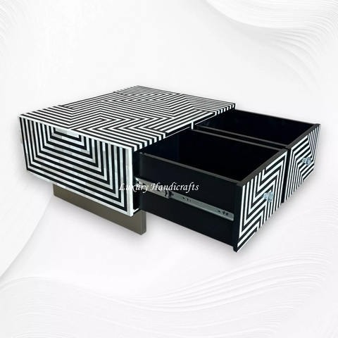 Stripe Bone Inlay Coffee Table Black