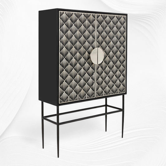 Tasma Arrow Bone Inlay Bar Cabinet Black