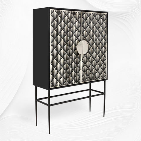 Tasma Arrow Bone Inlay Bar Cabinet Black