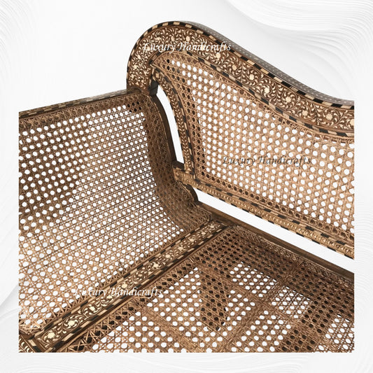 Teakwood Bone Inlaid Cane Daybed