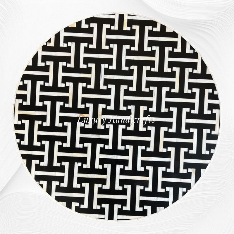 Tetris Mother of Pearl Inlay Side Table Brass Black 3