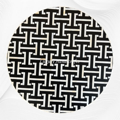 Tetris Mother of Pearl Inlay Side Table Brass Black 3