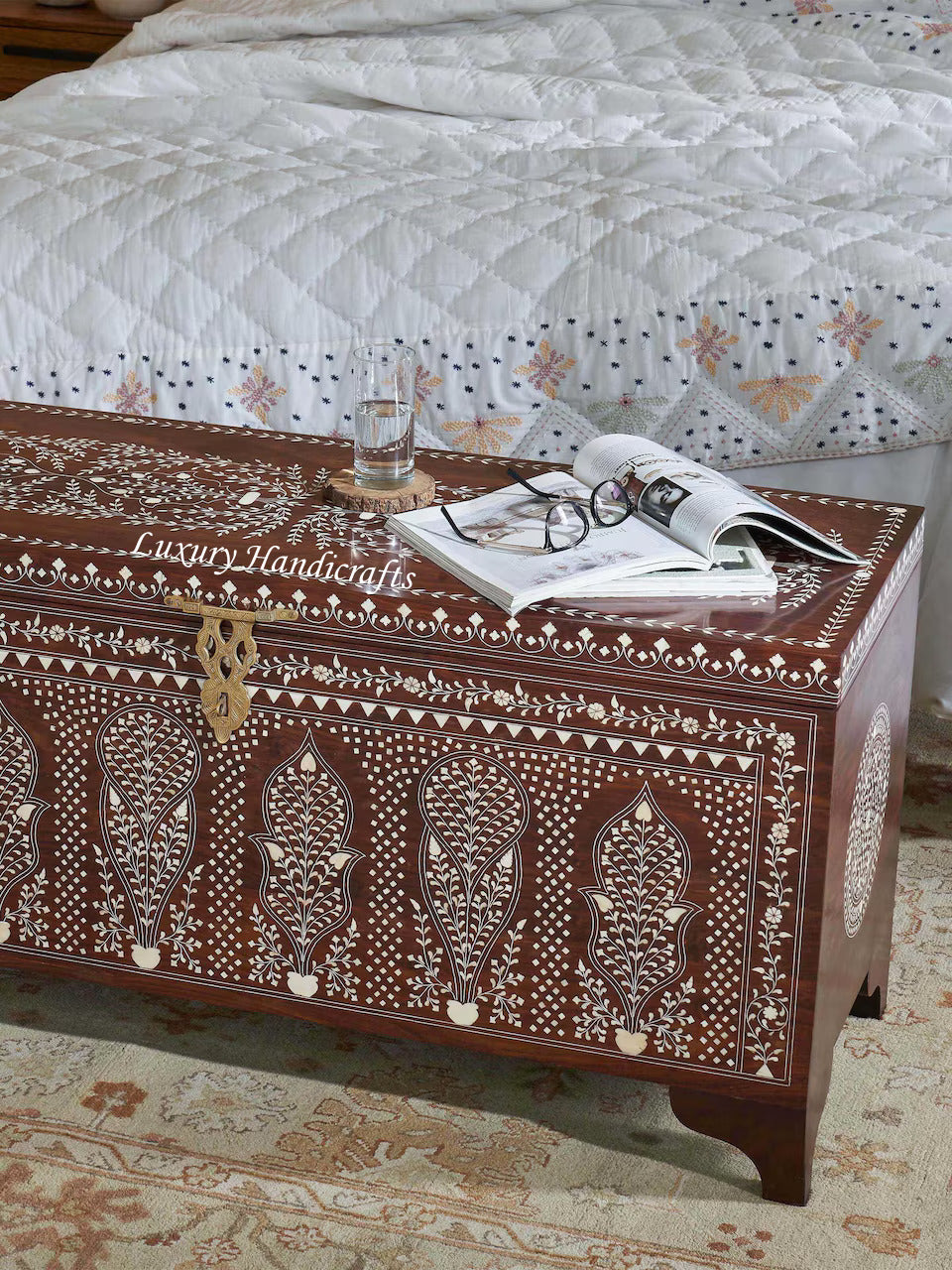 Teakwood Bone Inlaid Trunk
