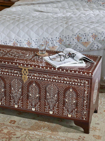 Teakwood Bone Inlaid Trunk