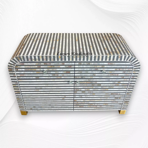 Waterfall MOP Inlay 2 Drawer 2 Door Cabinet Grey