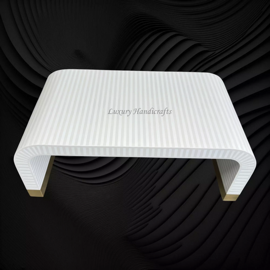 Waterfall Bone Inlay Coffee Table White