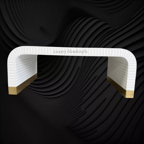 Waterfall Bone Inlay Coffee Table White