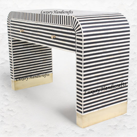 Bone Inlay Waterfall 2 Drawers Console Black