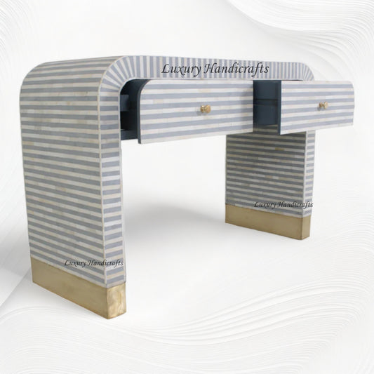 Bone Inlay Waterfall 2 Drawers Console Grey