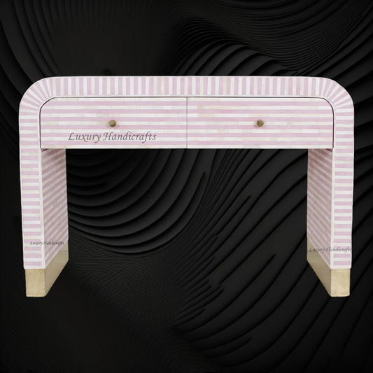 Bone Inlay Waterfall 2 Drawers Console Pink