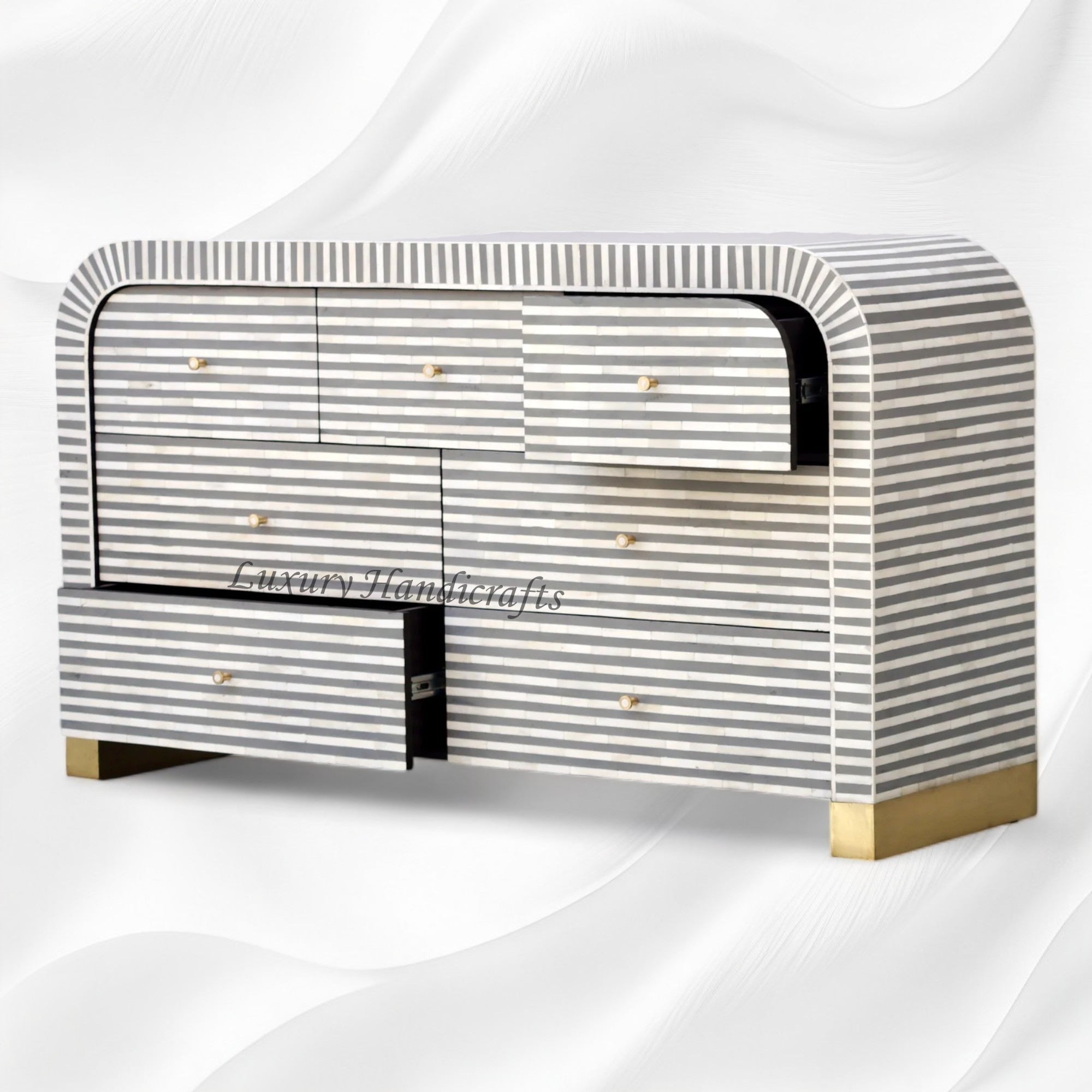 Waterfall Bone Inlay 7 Drawer Sideboard Grey 3