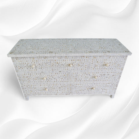 White Mother Of Pearl Inlay Chest Of 7 Drawers Large
