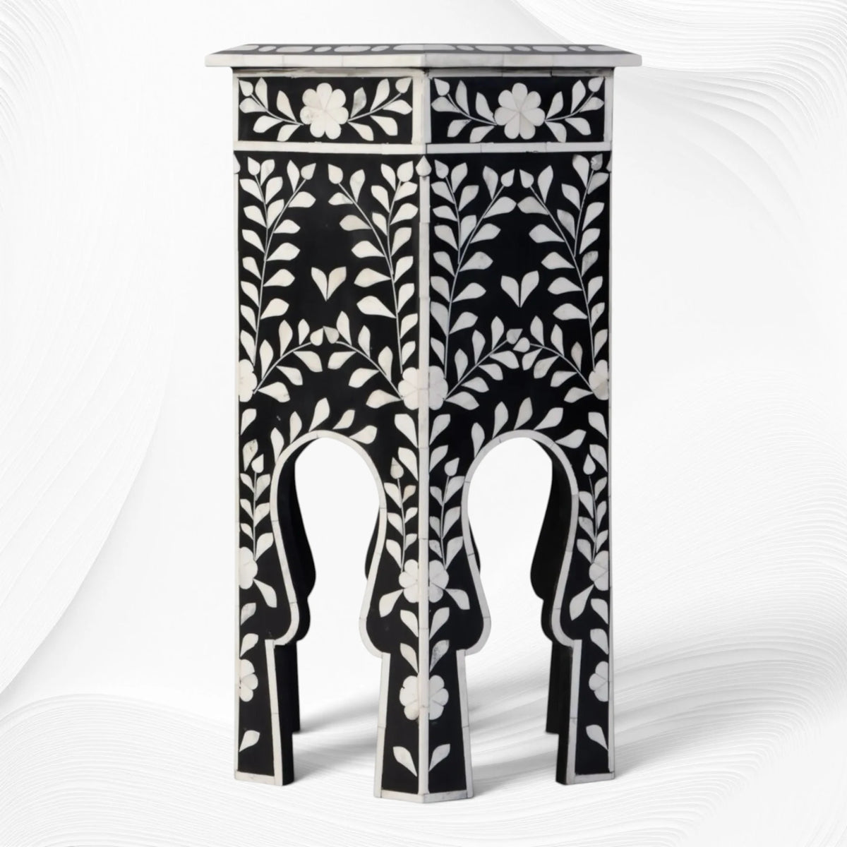 Yuki Floral Hexagon Bone Inlay Side Table Black