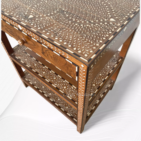 Yuto Teakwood Bone Inlay Side Table Natural