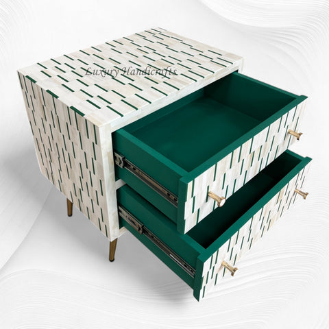 Zarina Green Stripe Bone Inlay Bedside Table