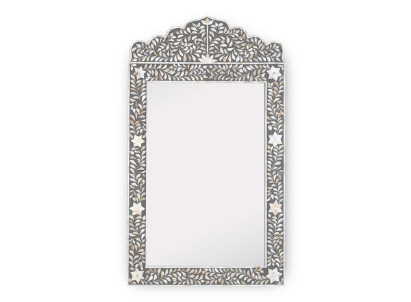 Mother Of Pearl Inlay Floral Crested Mirror Grey
