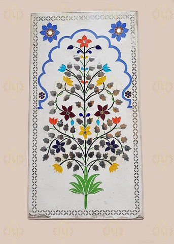 Glass Inlay Multi Colored Thikri Work On White Panel