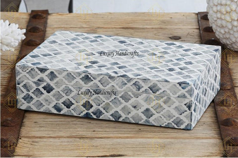 Bone Inlay Grey Colored Bone Jewelry Box - Handmade Geometric Design