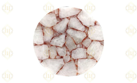 White Calcite Table Top Red Crystals
