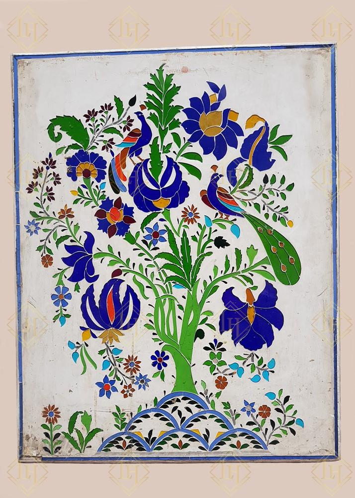 Glass Inlay Thikri Work Of Peacock Design On White Background