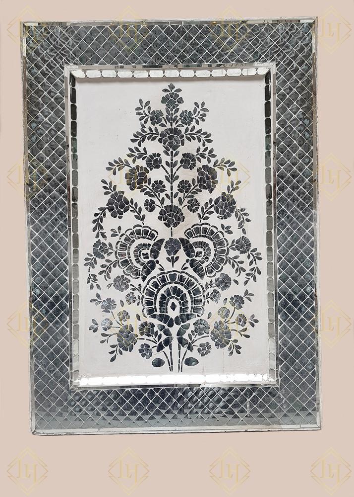 Glass Inlay Silver Thikri Work On White Board
