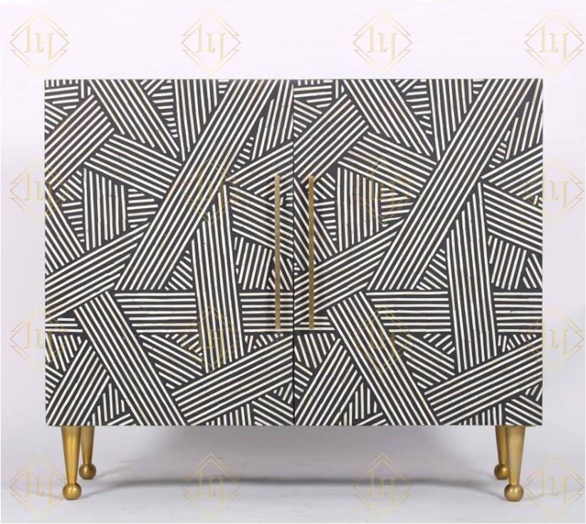 Optical Bone Inlay 2 Door Sideboard Black