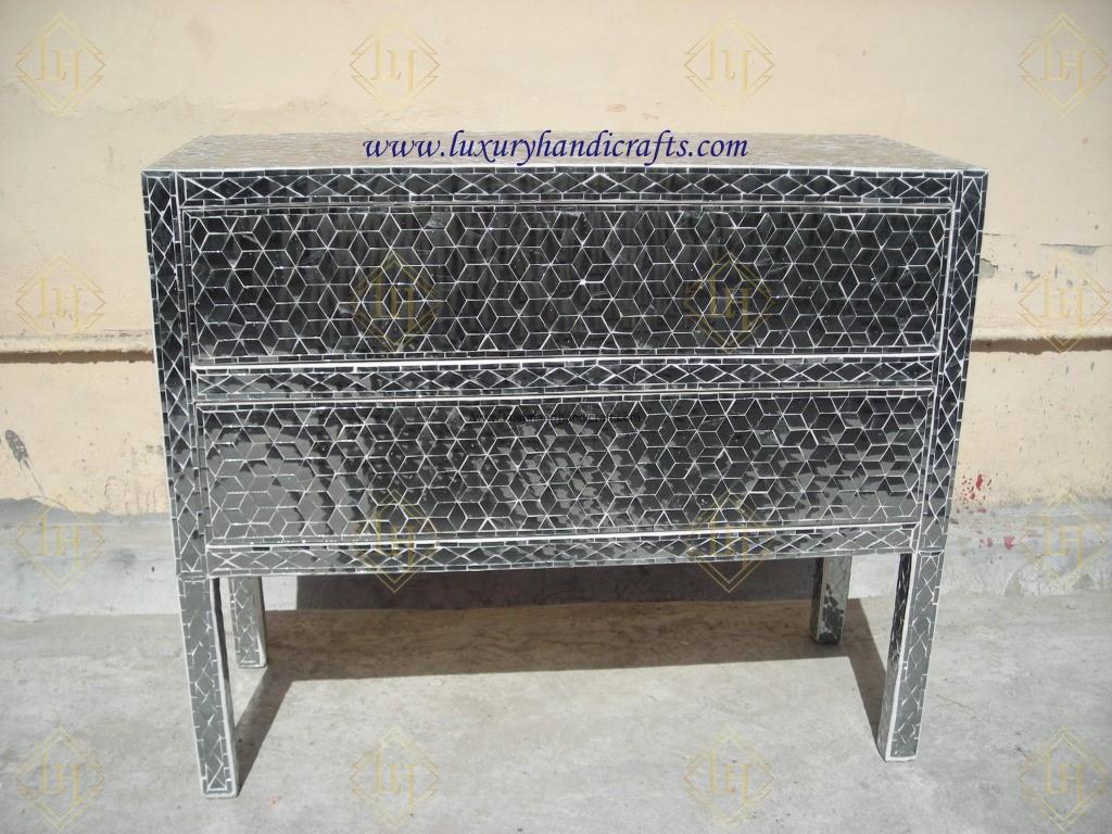 Thikri Glass Inlay Chest Of Two Drawers Diamond Design