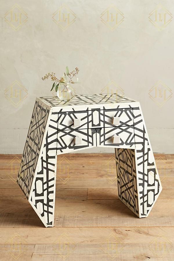 Bone Inlay Geometric 3 Drawer Bedside Black