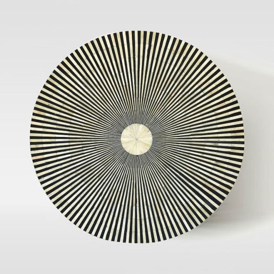 Bone Inlay Round Stripe Coffee Table Black