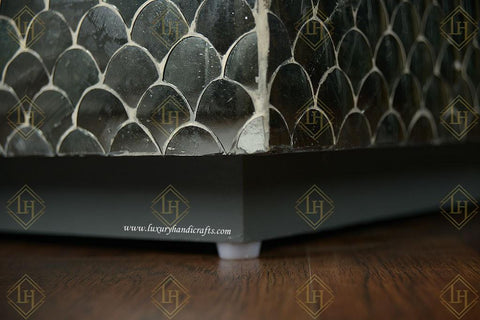 Fishscale Thikra Glass Inlay Mirror Cube Side Table
