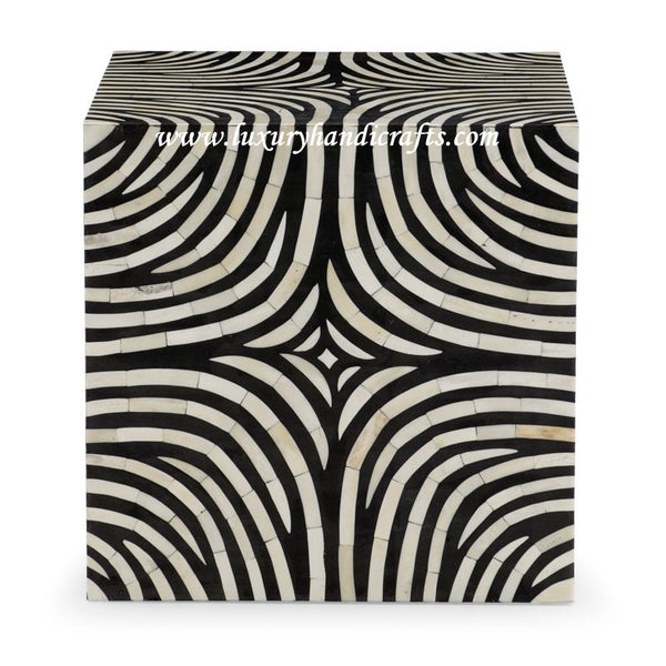Bone Inlay Zebra Design Side End Table Black