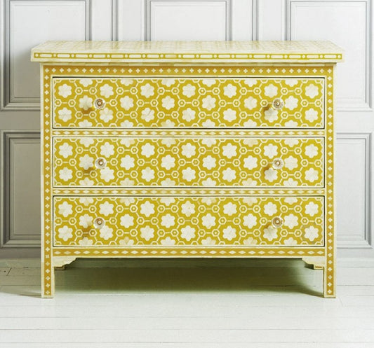 Bone Chest Of 3 Drawer Flower Design Yellow