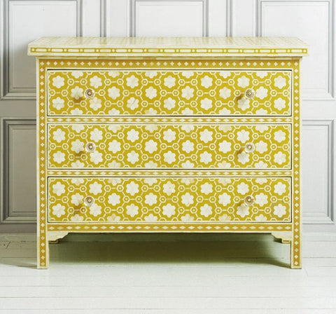 Bone Chest Of 3 Drawer Flower Design Yellow