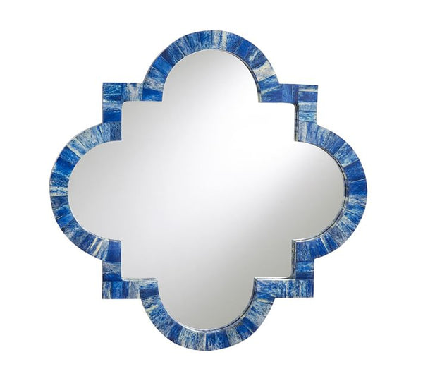 Quatrefoil Colored Bone Inlay Mirror Dark Blue