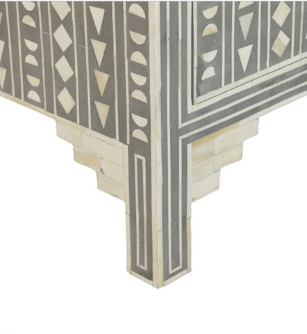 Bone Inlay Chest of 4 Drawers Tribal Design in Grey